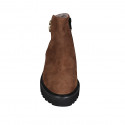 Woman's ankle boot with zipper and buckle in cognac brown suede heel 5 - Available sizes:  43, 44, 45, 46