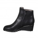 Woman's ankle boot with buckle and zipper in black leather wedge heel 6 - Available sizes:  32, 42, 43, 45