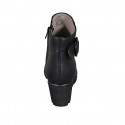 Woman's ankle boot with buckle and zipper in black leather wedge heel 6 - Available sizes:  42, 43