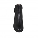 Woman's ankle boot with buckle and zipper in black leather wedge heel 6 - Available sizes:  42, 43
