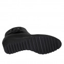 Woman's ankle boot with buckle and zipper in black leather wedge heel 6 - Available sizes:  42, 43