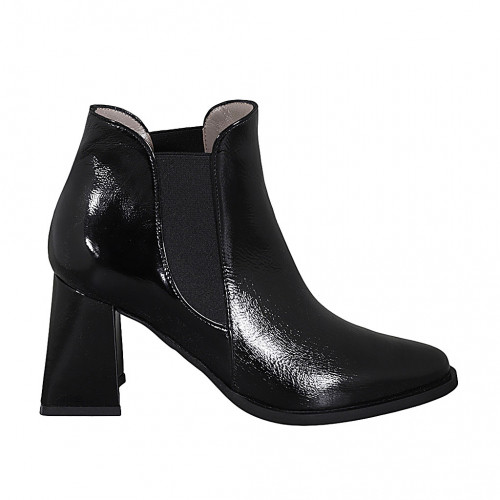 Stivaletto a punta da donna con elastici in vernice nera tacco 7 - Misure disponibili: 34, 42, 45