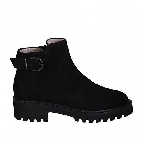 Woman's ankle boot with zipper and buckle in black suede heel 5 - Available sizes:  42