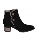 Woman's pointy ankle boot with zipper and buttons in black and beige suede heel 5 - Available sizes:  42, 43