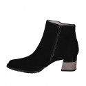 Botines a punta para mujer con cremallera y botones en gamuza negra y beis tacon 5 - Tallas disponibles:  42, 43