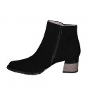 Woman's pointy ankle boot with zipper and buttons in black and beige suede heel 5 - Available sizes:  42, 43
