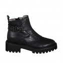 Woman's ankle boot with zipper, buckle and studs in black leather heel 4 - Available sizes:  32, 42, 44, 45