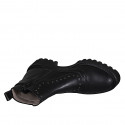 Woman's ankle boot with zipper, buckle and studs in black leather heel 4 - Available sizes:  32, 42, 44, 45