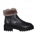 Woman's padded ankle boot in black leather with zipper and fur lining heel 4 - Available sizes:  32, 42, 43