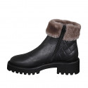 Woman's padded ankle boot in black leather with zipper and fur lining heel 4 - Available sizes:  32, 42, 43