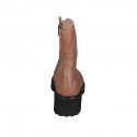 Woman's laced ankle boot with zipper and fur lining in cognac brown leather heel 5 - Available sizes:  42