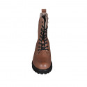 Woman's laced ankle boot with zipper and fur lining in cognac brown leather heel 5 - Available sizes:  42