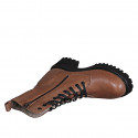 Woman's laced ankle boot with zipper and fur lining in cognac brown leather heel 5 - Available sizes:  42
