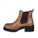 Woman's ankle boot with lateral elastic bands in cognac brown leather heel 5 - Available sizes:  43, 44, 45