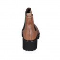 Woman's ankle boot with lateral elastic bands in cognac brown leather heel 5 - Available sizes:  43, 44, 45