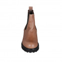 Botines para mujer con elasticos laterales en piel brun claro tacon 5 - Tallas disponibles:  42, 43, 44, 45