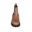 Woman's ankle boot with lateral elastic bands in cognac brown leather heel 5 - Available sizes:  43, 44, 45