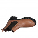 Woman's ankle boot with lateral elastic bands in cognac brown leather heel 5 - Available sizes:  43, 44, 45