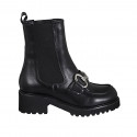 Woman's ankle boot with elastic bands and accessory in black leather heel 5 - Available sizes:  43, 45