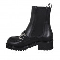 Woman's ankle boot with elastic bands and accessory in black leather heel 5 - Available sizes:  43, 45