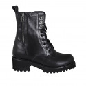 Woman's laced ankle boot with zippers in black leather heel 5 - Available sizes:  32