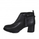 Woman's low ankle boot with buckle and zipper in black leather heel 5 - Available sizes:  33, 45