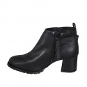 Woman's low ankle boot with buckle and zipper in black leather heel 5 - Available sizes:  45