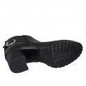 Woman's low ankle boot with buckle and zipper in black leather heel 5 - Available sizes:  45