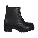 Bottines pour femmes avec lacets et fermeture éclair en cuir noir talon 5 - Pointures disponibles:  44