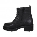 Woman's laced ankle boot with zipper in black leather heel 5 - Available sizes:  44