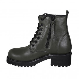 Botines para mujer en piel verde oliva con cordones y cremallera tacon 5 - Tallas disponibles:  45 2
