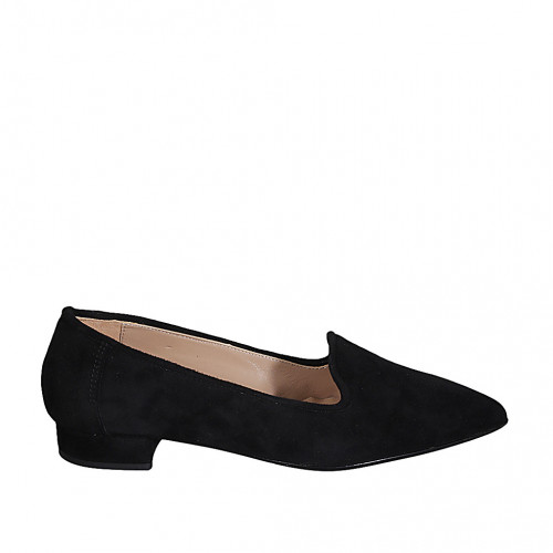 ﻿Woman's pointy mocassin in black suede heel 2 - Available sizes:  32