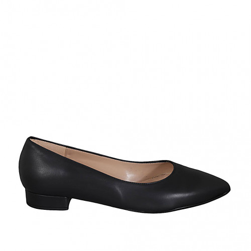 Zapato de salon puntiagudo en piel negra para mujer tacon 2 - Tallas disponibles:  32, 44