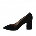 Woman's pointy pump shoe in black suede block heel 7 - Available sizes:  32, 34, 43