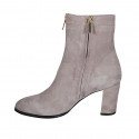 Woman's ankle boot in dove grey suede with zippers heel 7 - Available sizes:  42, 45