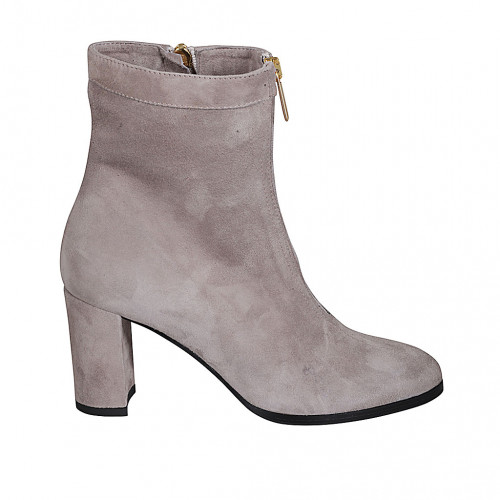 Botines para mujer en gamuza gris perla con cremalleras tacon 7 - Tallas disponibles:  32, 42, 45, 46