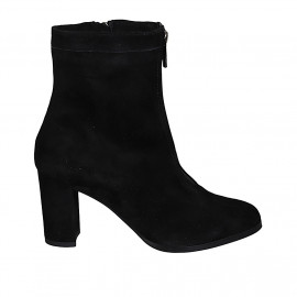 Bottines pour femmes avec fermetures éclair en daim noir talon 7 - Pointures disponibles: 33, 43, 44, 45
