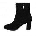 Woman's ankle boot with zippers in black suede heel 7 - Available sizes:  33, 43, 44, 45