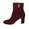 Woman's ankle boot in maroon suede with zippers heel 7 - Available sizes:  44, 45, 46