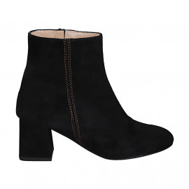 Woman's ankle boot in black suede with zipper heel 6 - Available sizes: 32, 33, 43, 44