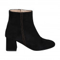 Bottines pour femmes en daim noir avec fermeture éclair talon 6 - Pointures disponibles:  32, 33, 34, 42, 43, 44, 46