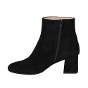 Bottines pour femmes en daim noir avec fermeture éclair talon 6 - Pointures disponibles:  32, 33, 43, 44