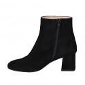 Woman's ankle boot in black suede with zipper heel 6 - Available sizes:  32, 33, 34, 42, 43, 44, 46
