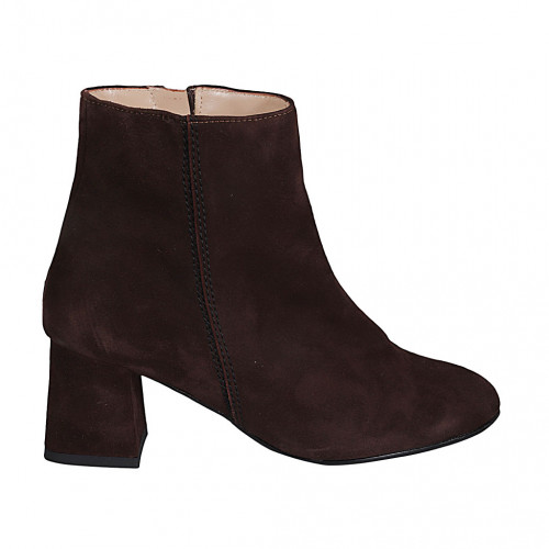Woman s ankle boot with zipper in brown suede heel 6