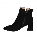 Bottines à bout pointu pour femmes en daim noir avec fermetures éclair talon 6 - Pointures disponibles:  45