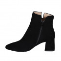 Woman's pointy ankle boot in black suede with zippers heel 6 - Available sizes:  32, 33, 45