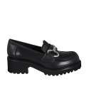Woman's mocassin in black leather with accessory heel 5 - Available sizes:  45
