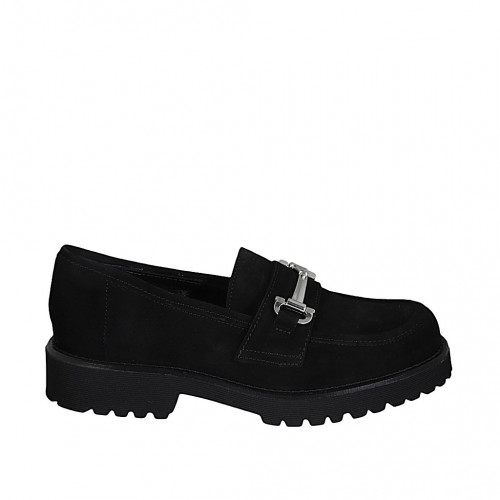 Mocassin pour femmes en daim noir avec accessoire talon 3 - Pointures disponibles:  32, 33, 34, 44