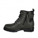 Woman's laced ankle boot with zipper, elastic bands and buckles in green leather heel 3 - Available sizes:  44