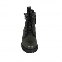 Woman's laced ankle boot with zipper, elastic bands and buckles in green leather heel 3 - Available sizes:  44